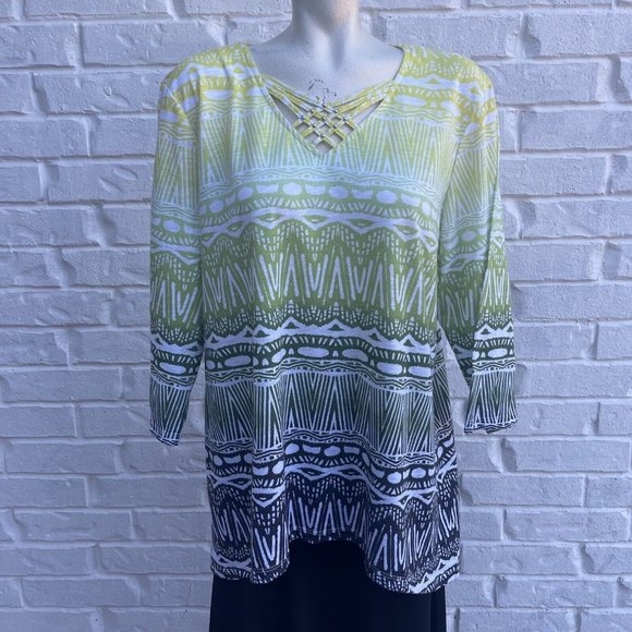 Womens Large Alfred Dunner Pullover Tunic Multicolor V-neck Accent 3/4‎ Sleeve - Picture 1 of 7